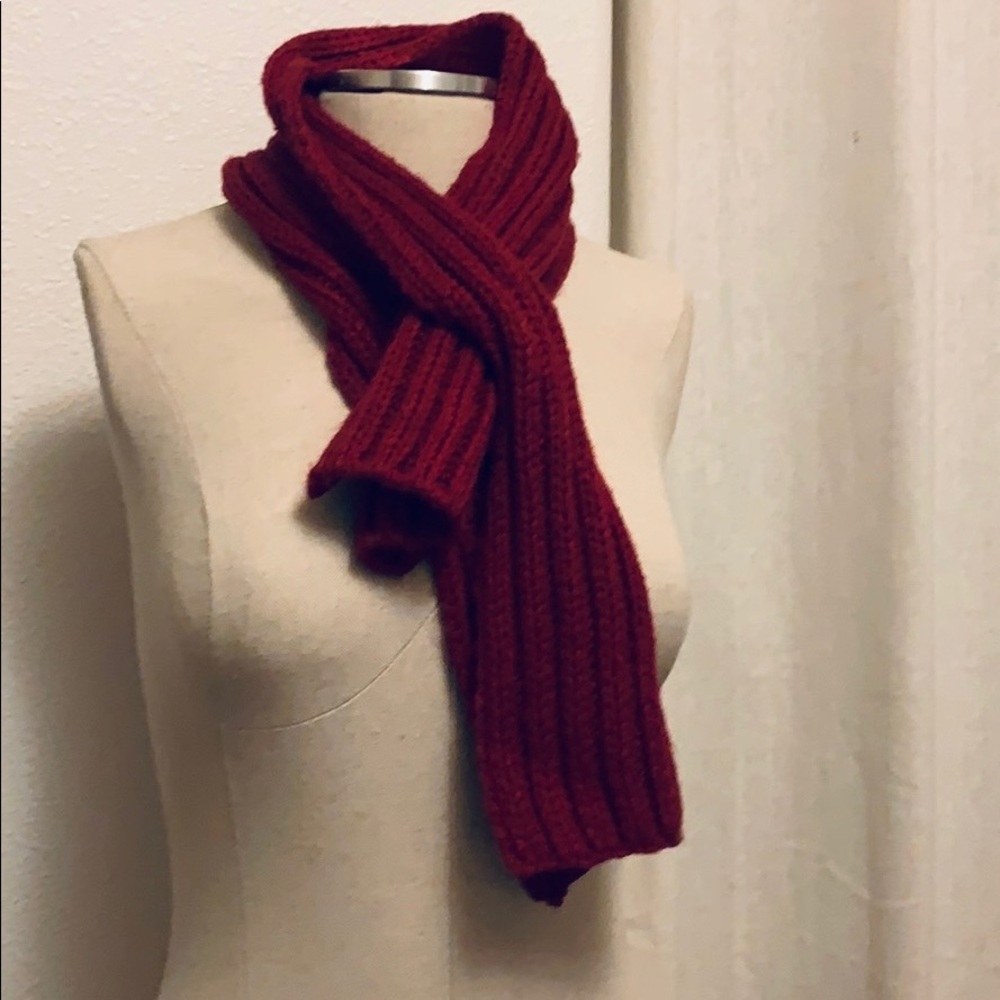 Knit scarf & mitten set in cranberry